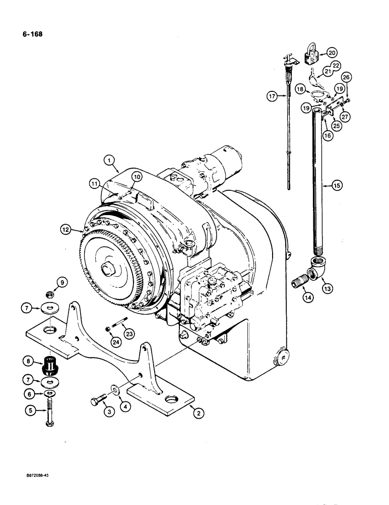 Схема запчастей Case W36 - (6-168) - TRANSMISSION MOUNTING AND DIPSTICK (06) - POWER TRAIN