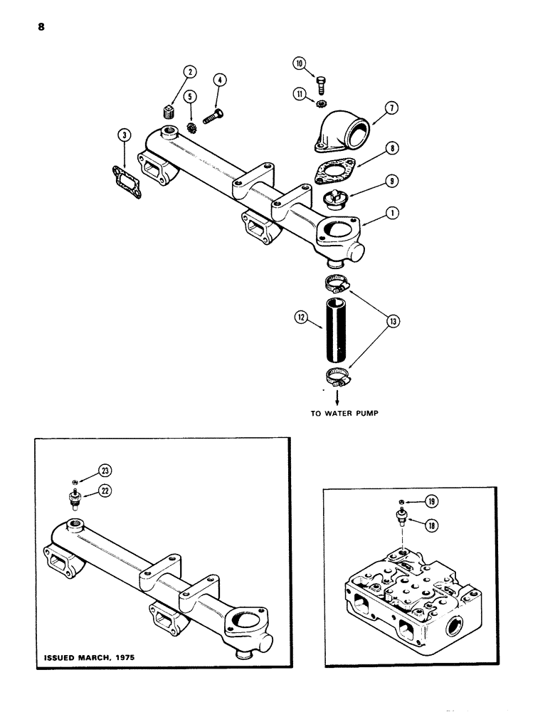 Схема запчастей Case W14 - (008) - WATER MANIFOLD AND THERMOSTAT, (336 BD DIESEL ENGINE) (02) - ENGINE