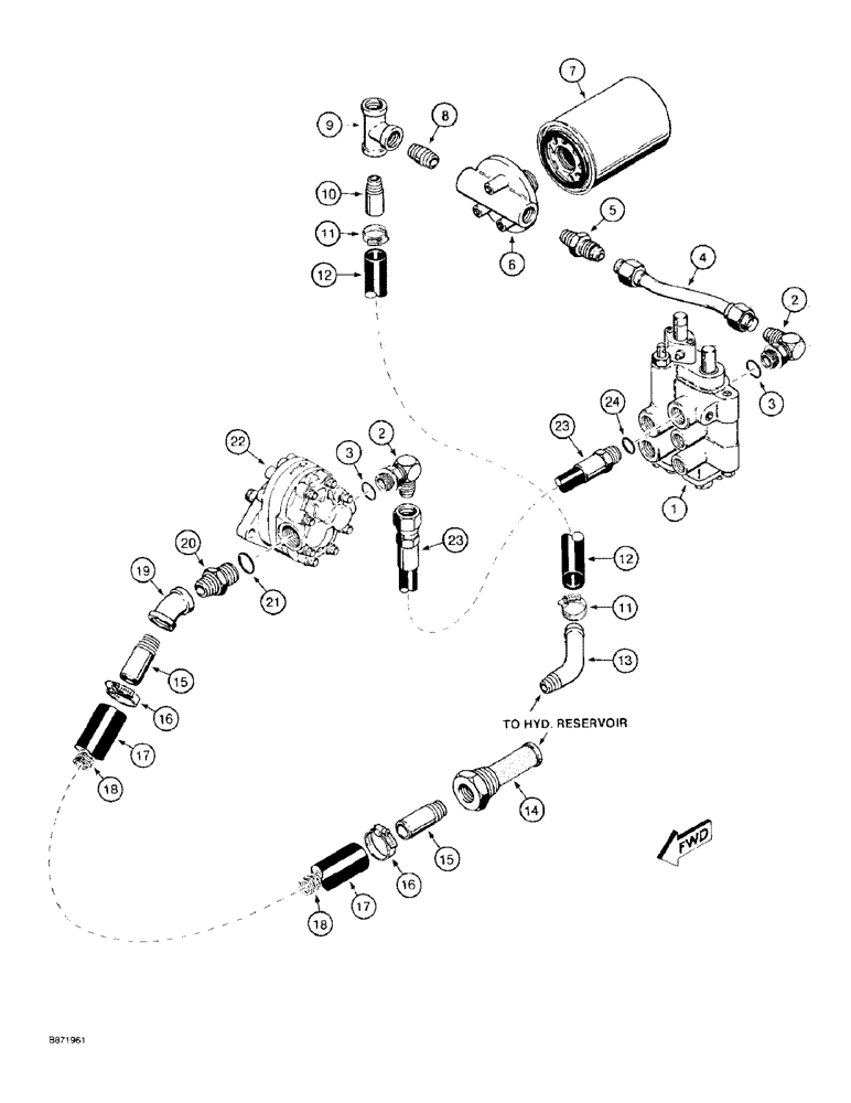 Схема запчастей Case TF300 - (8-10) - TRENCHER BOOM LIFT HYDRAULIC CIRCUIT, CONTROL VALVE TO (08) - HYDRAULICS