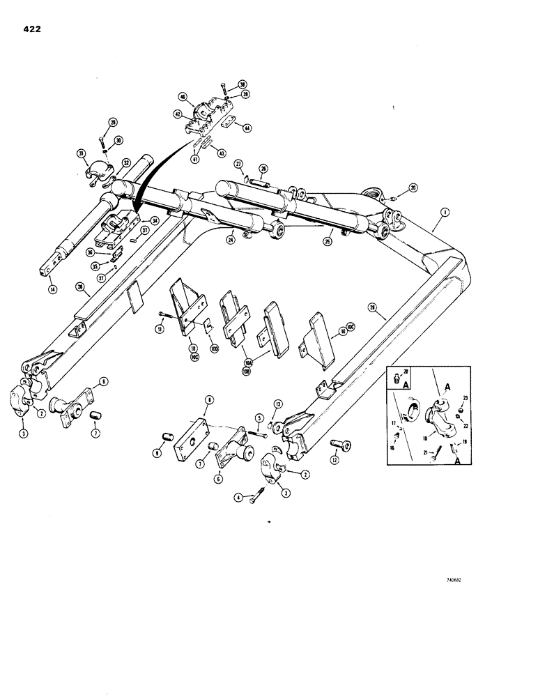 Схема запчастей Case 1150B - (422) - ANGLE TILT PITCH DOZER - MECHANICAL PARTS, "C" FRAME & MOUNTING, HAS CAST "C" FRAME CAPS (05) - UPPERSTRUCTURE CHASSIS