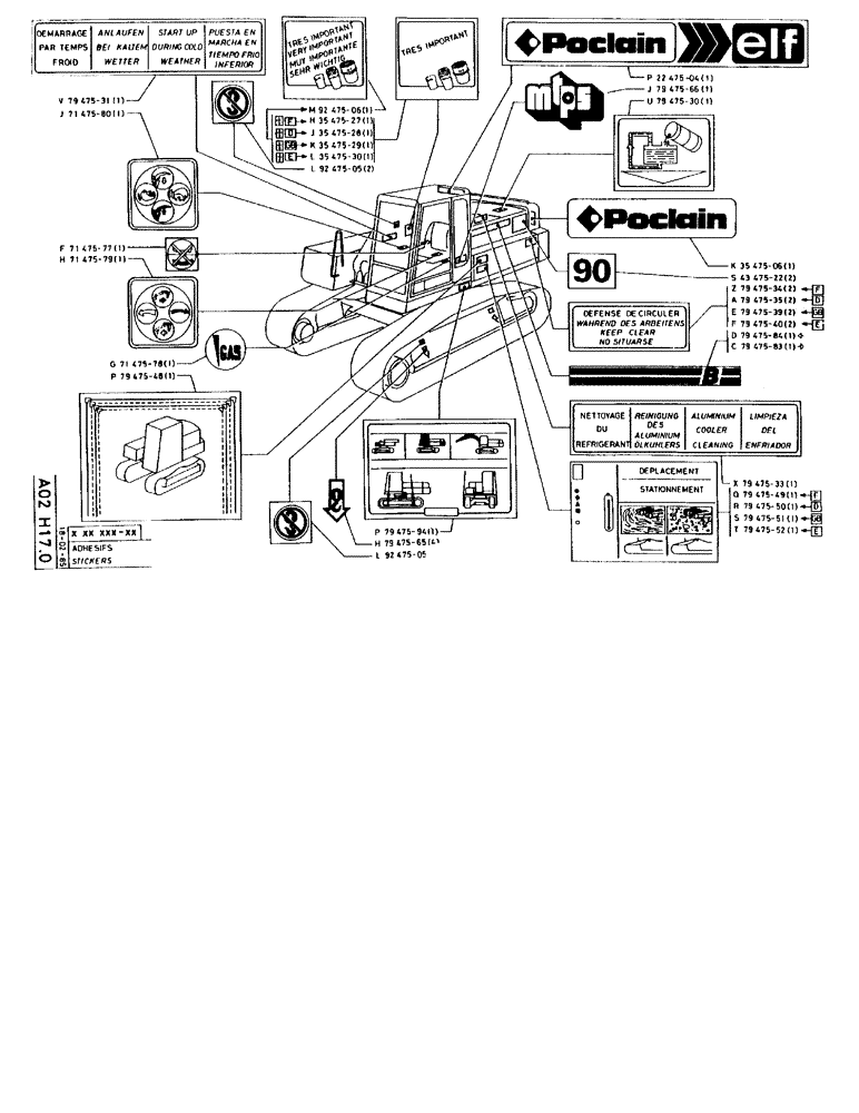 Схема запчастей Case 90BCL - (035) - STICKERS (05) - UPPERSTRUCTURE CHASSIS