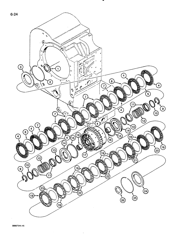 Схема запчастей Case 821 - (6-024) - TRANSMISSION ASSEMBLY, THIRD AND FOURTH CLUTCH PACK, PRIOR TO P.I.N. JAK0024165 (06) - POWER TRAIN