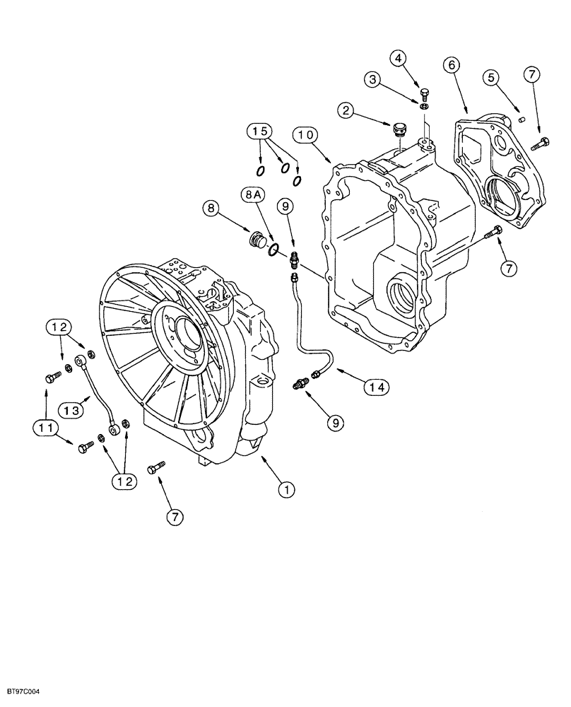 Схема запчастей Case 580SL - (6-038) - CARRARO TRANSMISSION ASSY, TRANSMISSION HOUSING, 4 WHEEL DRIVE MODELS W/OUT POWERSHIFT TRANSMISSION (06) - POWER TRAIN