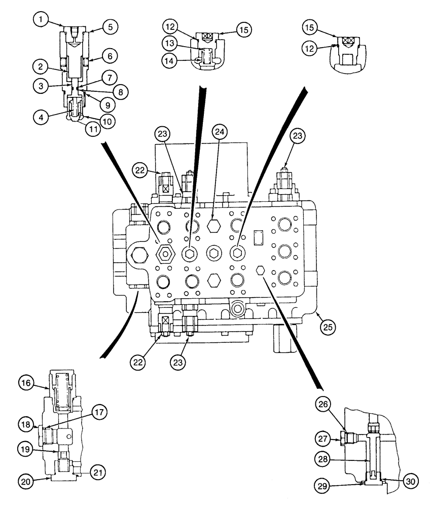 Схема запчастей Case 9050 - (8-72) - 153350A1 CONTROL VALVE, PLUGS, CHECK AND RELIEF VALVES, RIGHT-HAND SIDE (08) - HYDRAULICS