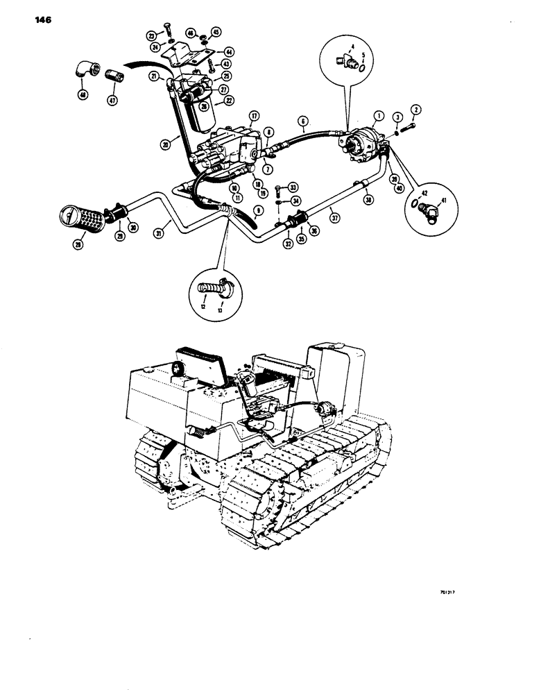 Схема запчастей Case 450 - (146) - EQUIPMENT HYDRAULIC CIRCUIT, PUMP TO VALVE AND RESERVOIR (07) - HYDRAULIC SYSTEM