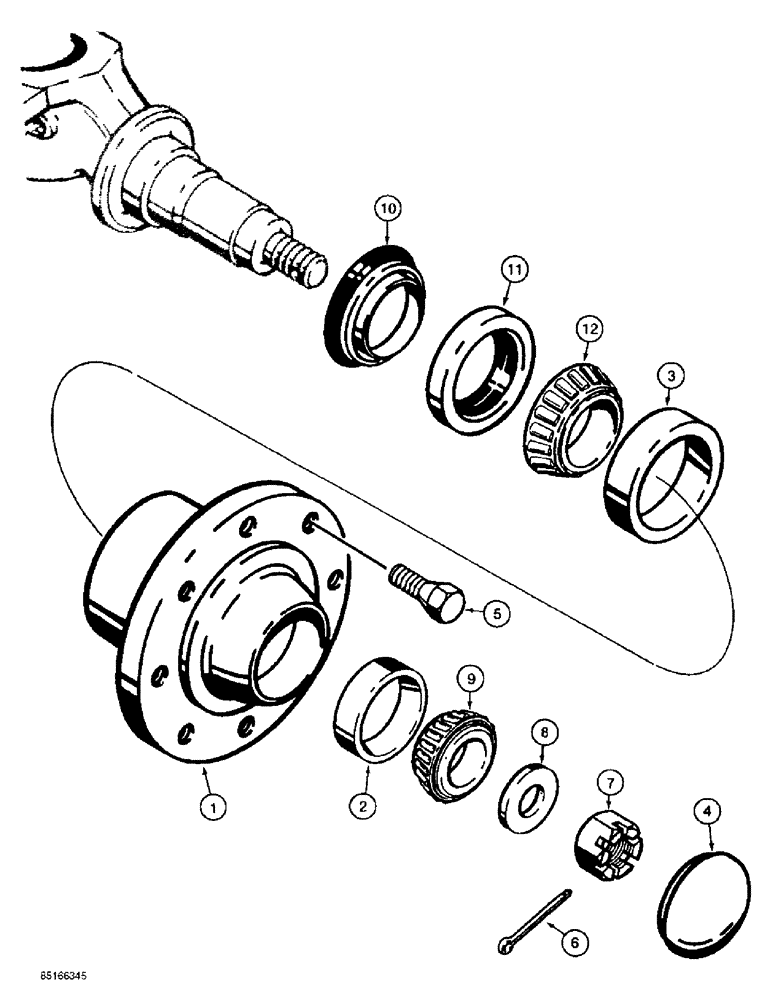 Схема запчастей Case 584E - (5-18) - REAR WHEEL HUB AND BEARINGS, USED WITH TWO WHEEL DRIVE REAR AXLE (05) - STEERING