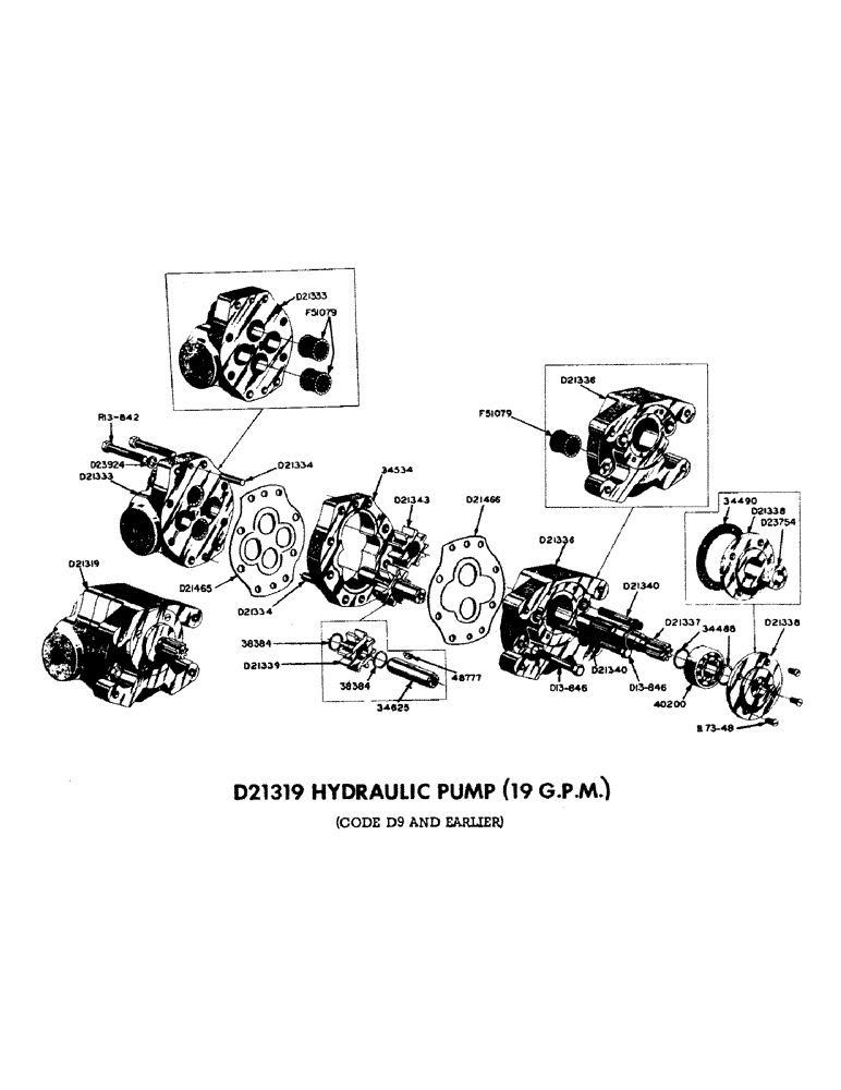 Схема запчастей Case 310 - (38) - D21319 HYDRAULIC PUMP (19 G.P.M.), (CODE D9 AND EARLIER) 