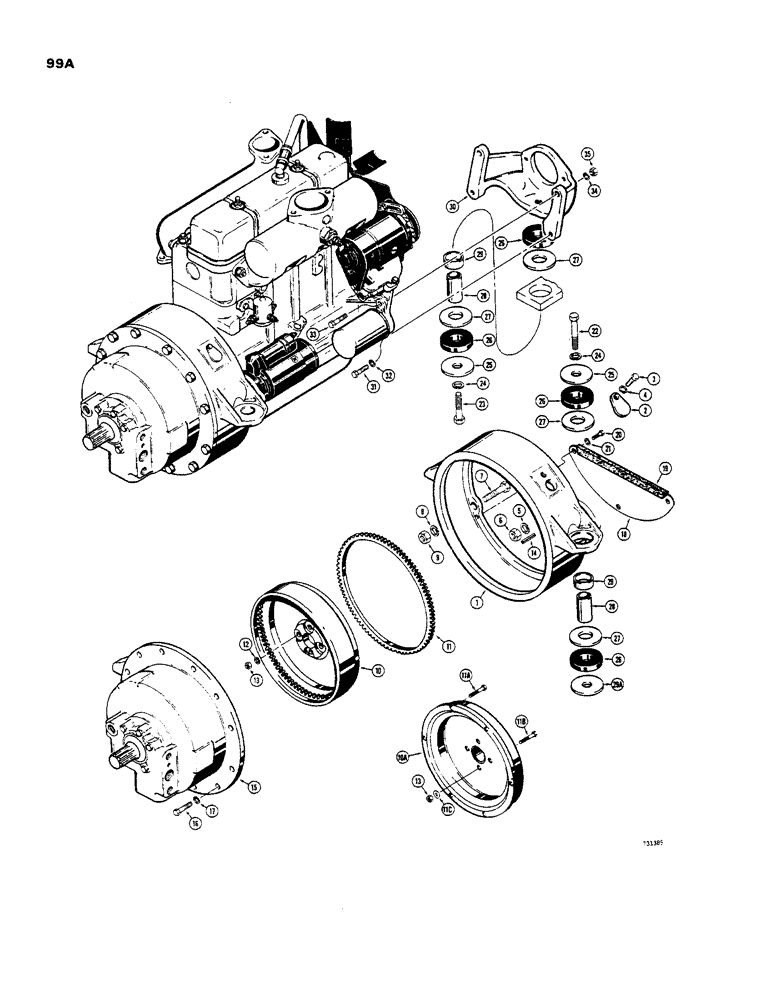 Схема запчастей Case 450 - (099A) - ENGINE, FLYWHEEL AND TORQUE CONVERTER MOUNTING (03) - TRANSMISSION