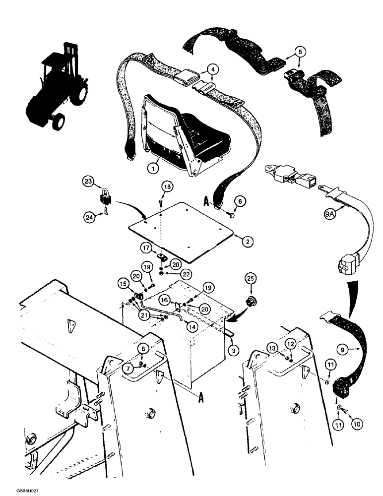 Схема запчастей Case 584E - (9-130) - SEAT MOUNTING PARTS AND SEAT BELTS (09) - CHASSIS/ATTACHMENTS