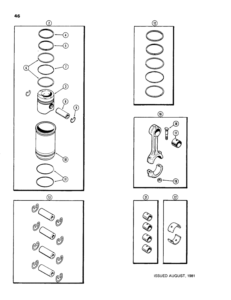 Схема запчастей Case 480C - (046) - PISTONS, 188 DIESEL ENGINE, USED ENGINE SERIAL NUMBER 2836084 AND AFTER (10) - ENGINE
