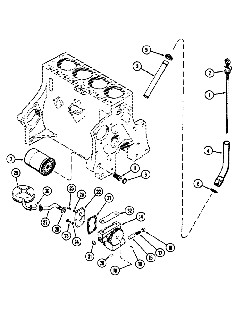 Схема запчастей Case 580B - (068) - DIPSTICK AND OIL FILTER, (188) SPARK IGNITION ENGINE, OIL PUMP (02) - ENGINE