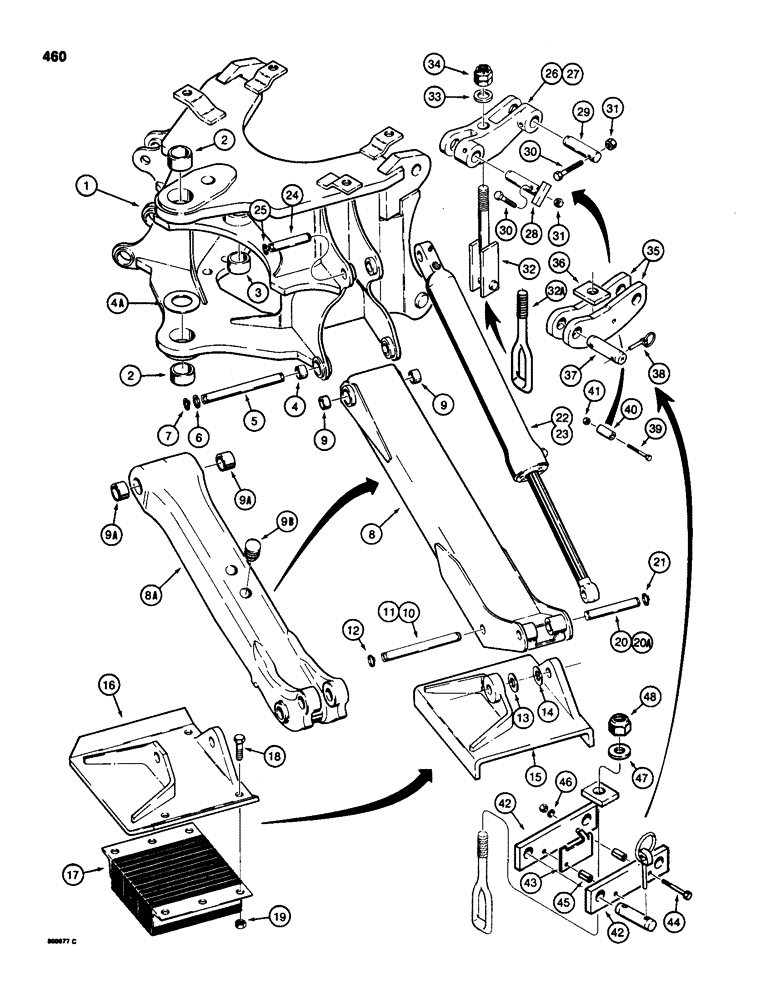 Схема запчастей Case 580SD - (460) - BACKHOE MOUNTING FRAME AND STABILIZERS (09) - CHASSIS/ATTACHMENTS