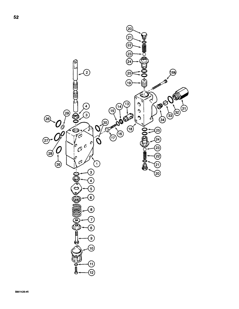 Схема запчастей Case D130 - (7-052) - BACKHOE CONTROL VALVE - KONTAK, STABILIZER SECTION, USED ON 1835C, 1840 & 1845C UNI-LOADERS 