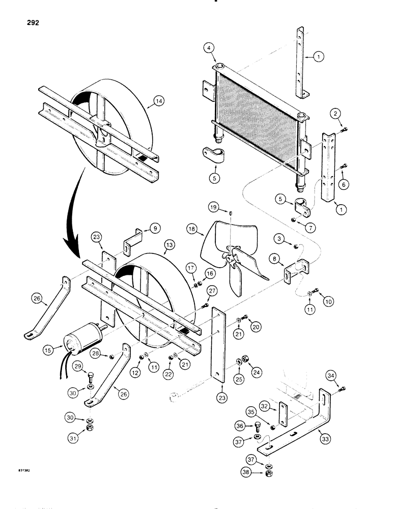Схема запчастей Case P60 - (292) - OIL COOLER AND FAN MOUNTING (35) - HYDRAULIC SYSTEMS