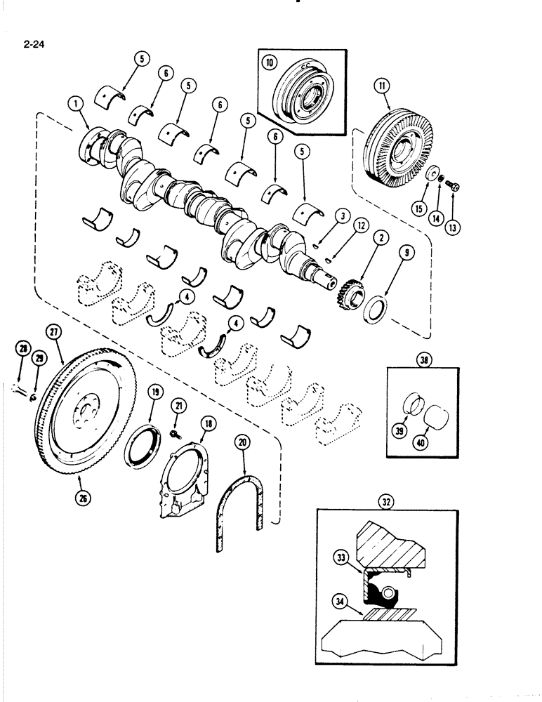 Схема запчастей Case W18B - (2-24) - CRANKSHAFT AND FLYWHEEL, 504BD AND 504BDT ENGINE (02) - ENGINE
