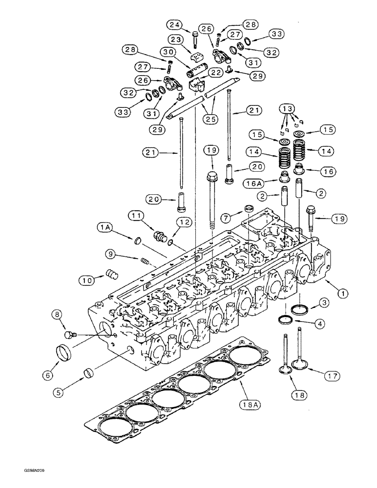 Схема запчастей Case 821B - (2-33C) - CYLINDER HEAD AND VALVE MECHANISM, 6T-830 EMISSIONS CERTIFIED ENGINE, P.I.N. JEE0050601 AND AFTER (02) - ENGINE