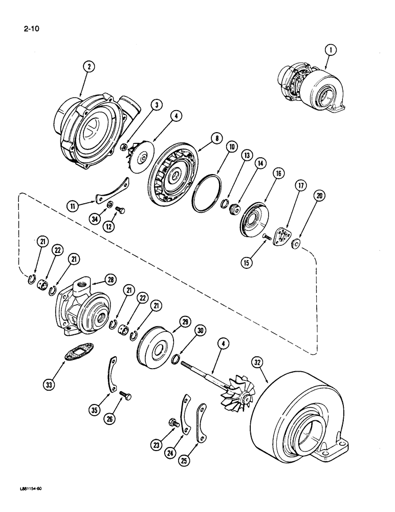 Схема запчастей Case W14B - (2-10) - TURBOCHARGER, 6T-590 ENGINE (02) - ENGINE