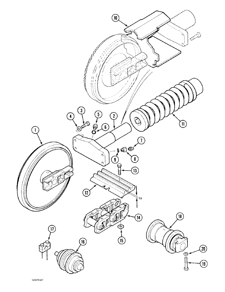Схема запчастей Case 170C - (5-08) - TRACK SHOES AND ADJUSTMENT CYLINDER MOUNTING (11) - TRACKS/STEERING