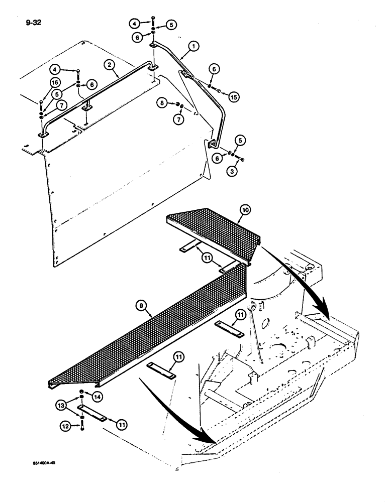 Схема запчастей Case 1187C - (9-32) - TURNTABLE ASSIST HANDLES AND PLATFORMS (09) - CHASSIS