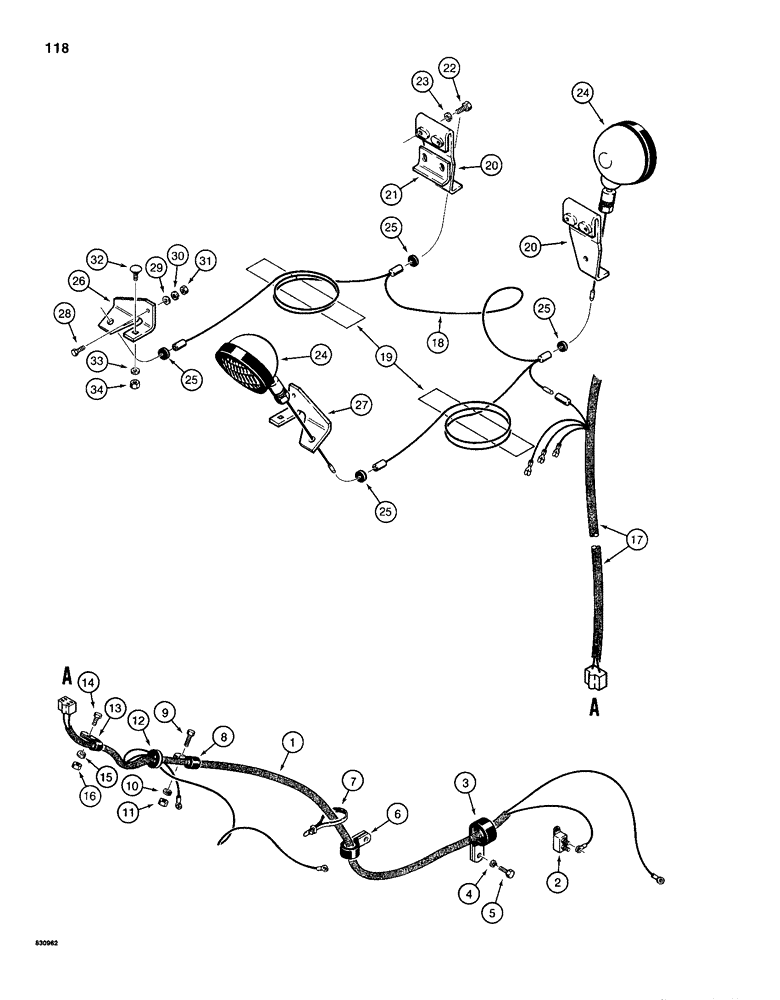 Схема запчастей Case 1150D - (118) - LAMPS AND WIRING, MODELS WITH CAB (04) - ELECTRICAL SYSTEMS