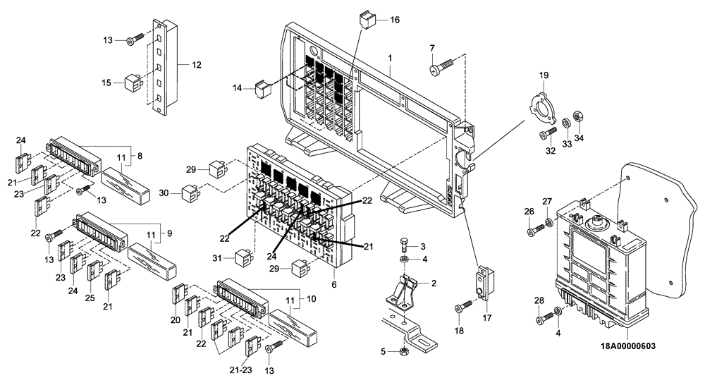 Схема запчастей Case 340 - (67A00011448[001]) - ELECTRICAL EQUIPMENT - FUSES (87551802) (13) - Electrical System / Decals