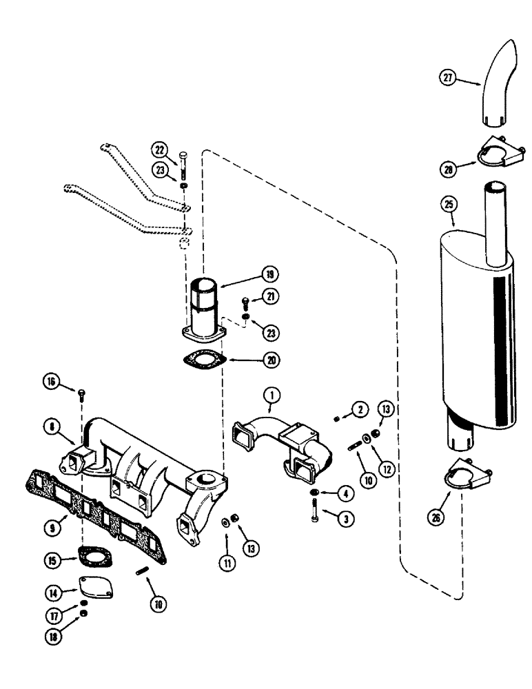 Схема запчастей Case 580B - (056) - MANIFOLD AND MUFFLER, (188) SPARK IGNITION ENGINE (02) - ENGINE