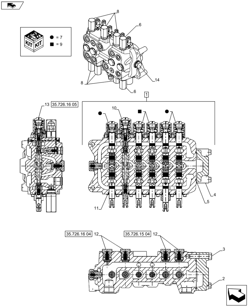 Схема запчастей Case 580SN - (35.726.16[01]) - BACKHOE CONTROL VALVE, 6-SPOOL, COMPONENTS, W/ STANDARD DIPPER, W/ 2 LEVER CONTROLS - C7373 (35) - HYDRAULIC SYSTEMS