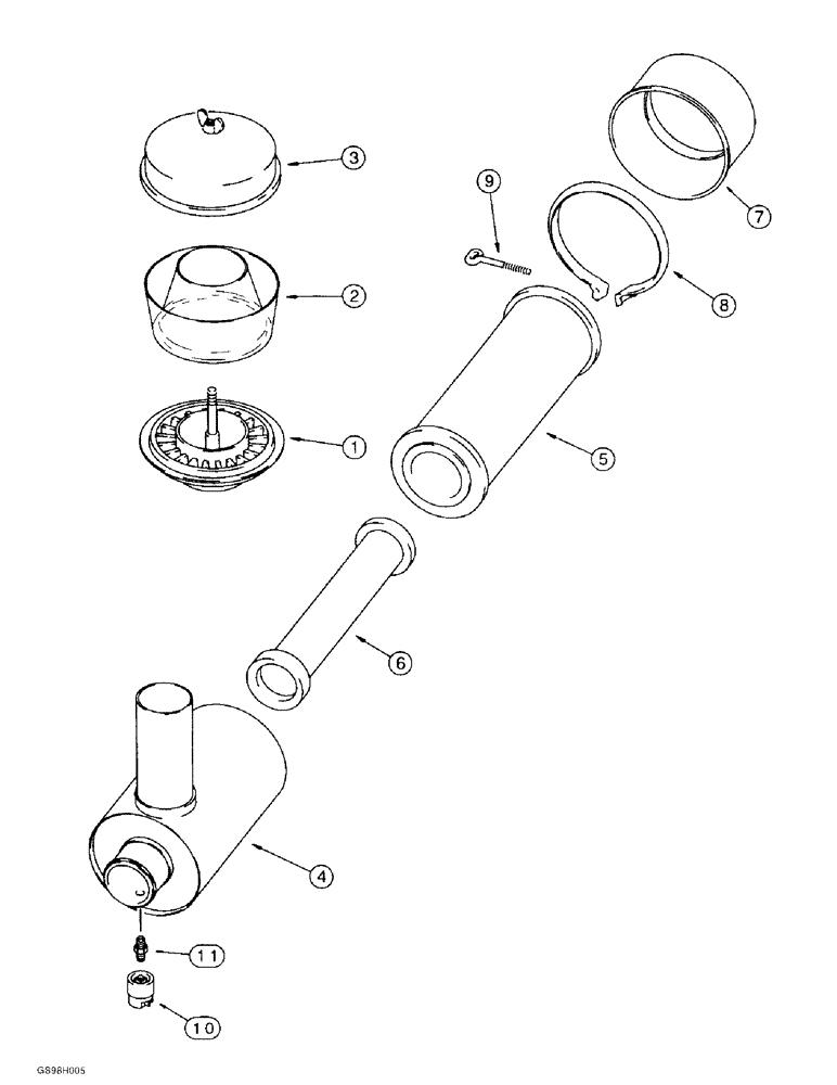 Схема запчастей Case 584E - (2-10) - AIR CLEANER AND PRECLEANER ASSEMBLIES, P.I.N. JJG0251722 AND AFTER (02) - ENGINE
