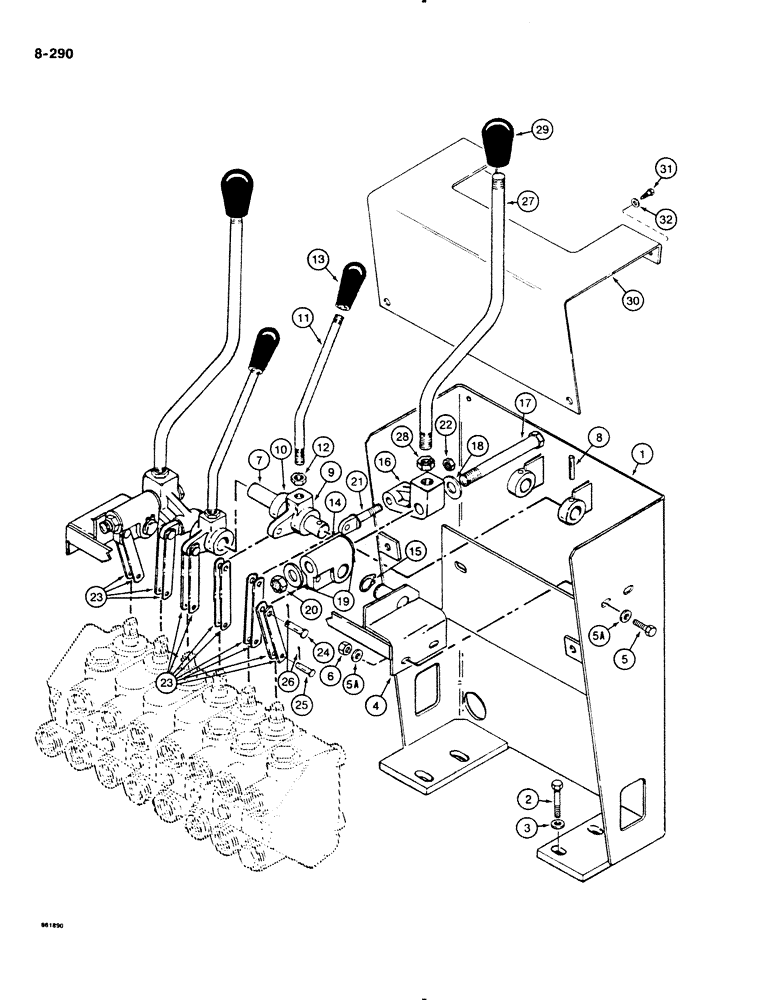 Схема запчастей Case DH4B - (8-290) - DUAL LEVER BACKHOE CONTROLS, FRONT MOUNTED BACKHOE (08) - HYDRAULICS