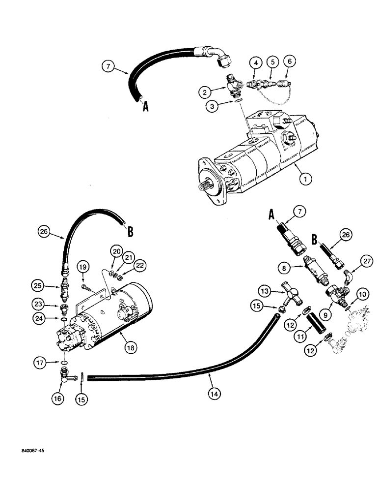 Схема запчастей Case W36 - (5-210) - STEERING HYDRAULIC CIRCUIT - PUMP TO RESERVOIR, WITH EXTERNAL FILTER (05) - STEERING