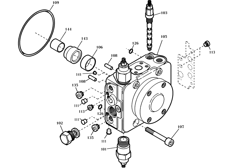 Схема запчастей Case 21D - (22.430[2811633000]) - DISTRIBUTOR PLATE- PUMP INSTALLATION (35) - HYDRAULIC SYSTEMS