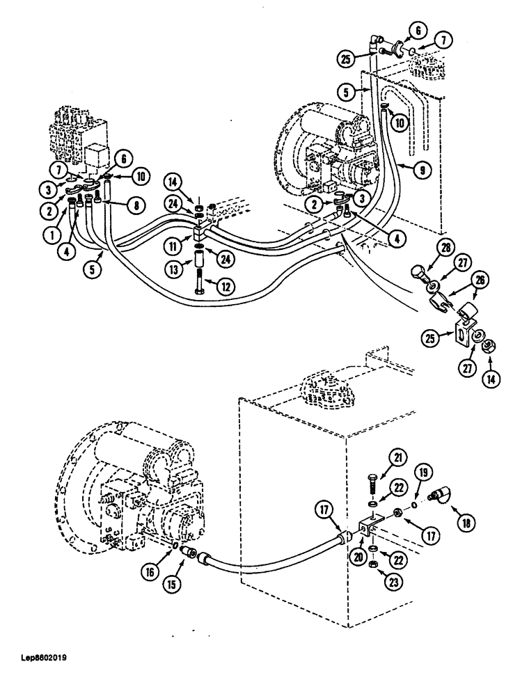 Схема запчастей Case 688 - (8-028) - HYDRAULIC PUMP LINES, PUMP TO ATTACHMENT CONTROL VALVE (08) - HYDRAULICS