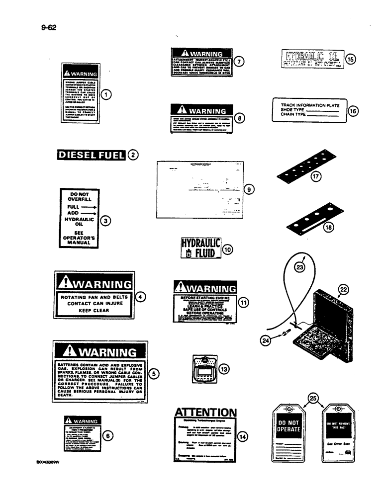 Схема запчастей Case 1187C - (9-62) - DECALS AND OPERATORS MANUAL BOX (09) - CHASSIS