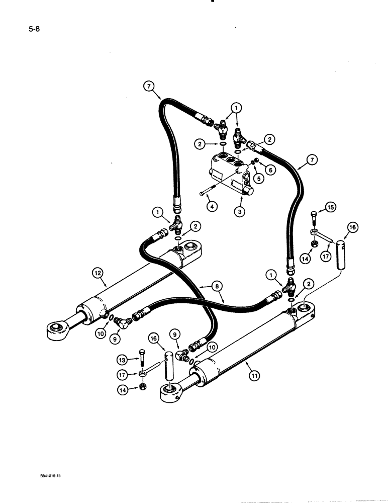 Схема запчастей Case W30 - (5-08) - STEERING HYDRAULIC CIRCUIT, CUSHION VALVE TO STEERING CYLINDERS (05) - STEERING