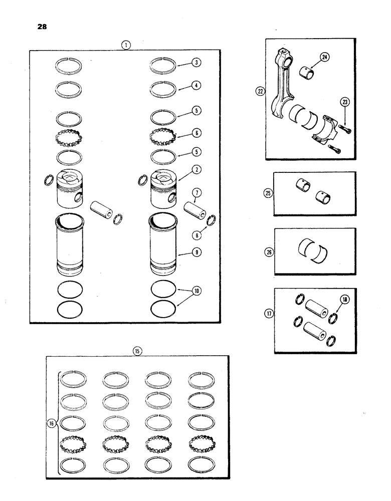 Схема запчастей Case 850 - (028) - PISTONS, (301 BD) DIESEL ENGINE (01) - ENGINE