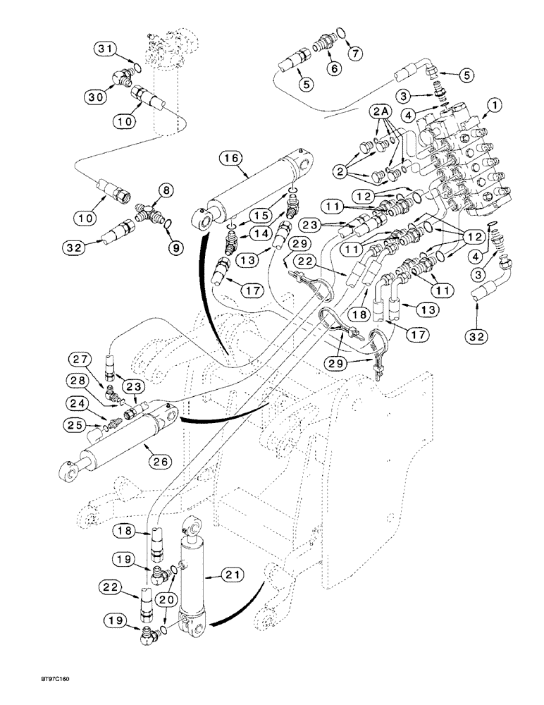 Схема запчастей Case 580L - (8-066) - THREE-POINT HITCH CYLINDER HYDRAULIC CIRCUIT, RETURN LINE AT BOTTOM OF HITCH VALVE (08) - HYDRAULICS