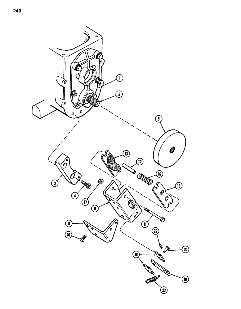 Схема запчастей Case 585D - (240) - TRANSAXLE PARK BRAKE, TWO WHEEL DRIVE, TRANSMISSION SERIAL NO. 16270319 AND AFTER (33) - BRAKES & CONTROLS