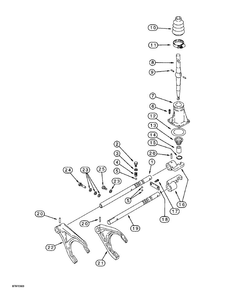 Схема запчастей Case 580SL - (6-32) - TRANSMISSION ASSEMBLY, TRANSMISSION SHIFTER MECHANISM, TWO WHEEL OR FOUR WHEEL DRIVE (06) - POWER TRAIN