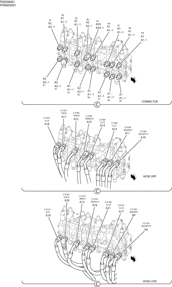 Схема запчастей Case CX50B - (01-028) - HYD LINES, UPP (35) - HYDRAULIC SYSTEMS