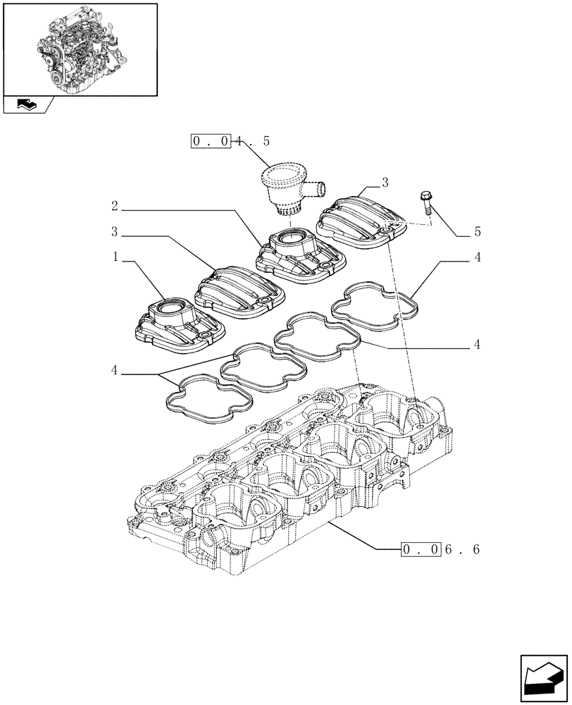 Схема запчастей Case F5CE9454E A002 - (0.06.3) - CYLINDER HEAD COVERS (504191694) 