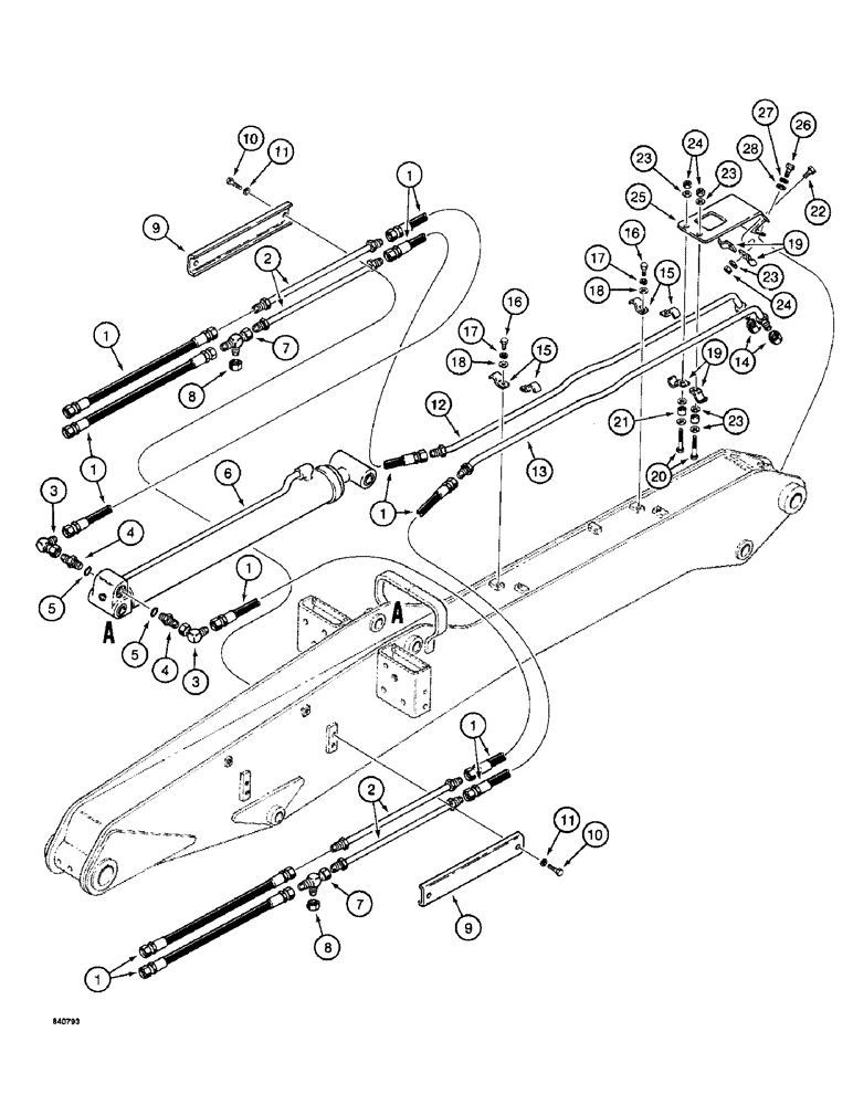 Схема запчастей Case 1187 - (182) - TOOL CYLINDER AND FELLER BUNCHER HYDRAULIC CIRCUITS, TUBES AT ARM (07) - HYDRAULIC SYSTEM