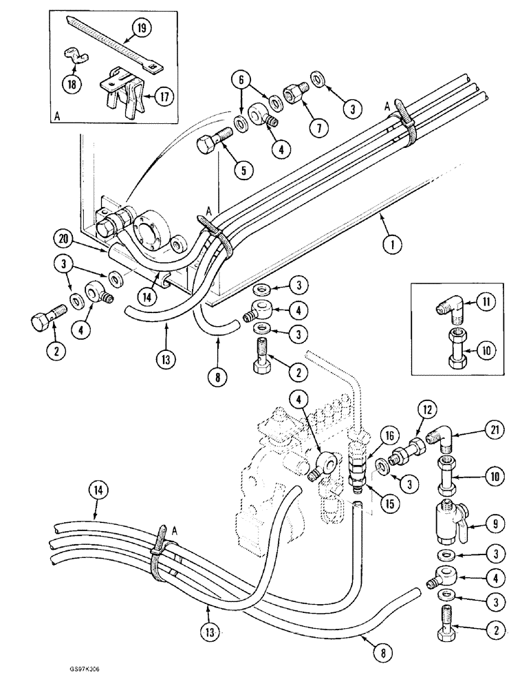 Схема запчастей Case 170C - (3-6) - FUEL LINES AND FITTINGS, P.I.N. 74502 THROUGH P.I.N. 74662, P.I.N. 02301 AND AFTER (03) - FUEL SYSTEM