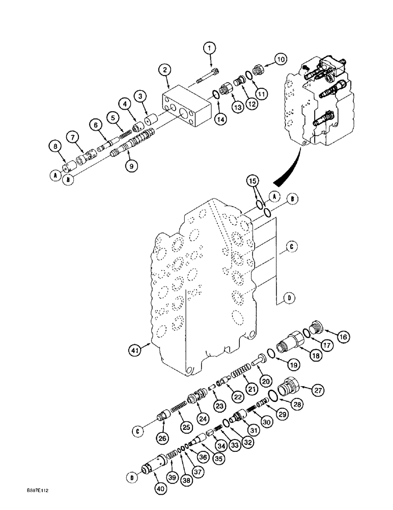 Схема запчастей Case 9010B - (8-110) - CONTROL VALVE, FOUR SPOOL HOUSING AND RELATED PARTS (08) - HYDRAULICS