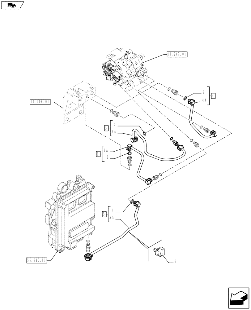 Схема запчастей Case 590SN - (10.218.01) - PIPING - FUEL (2855426-2855794) (10) - ENGINE