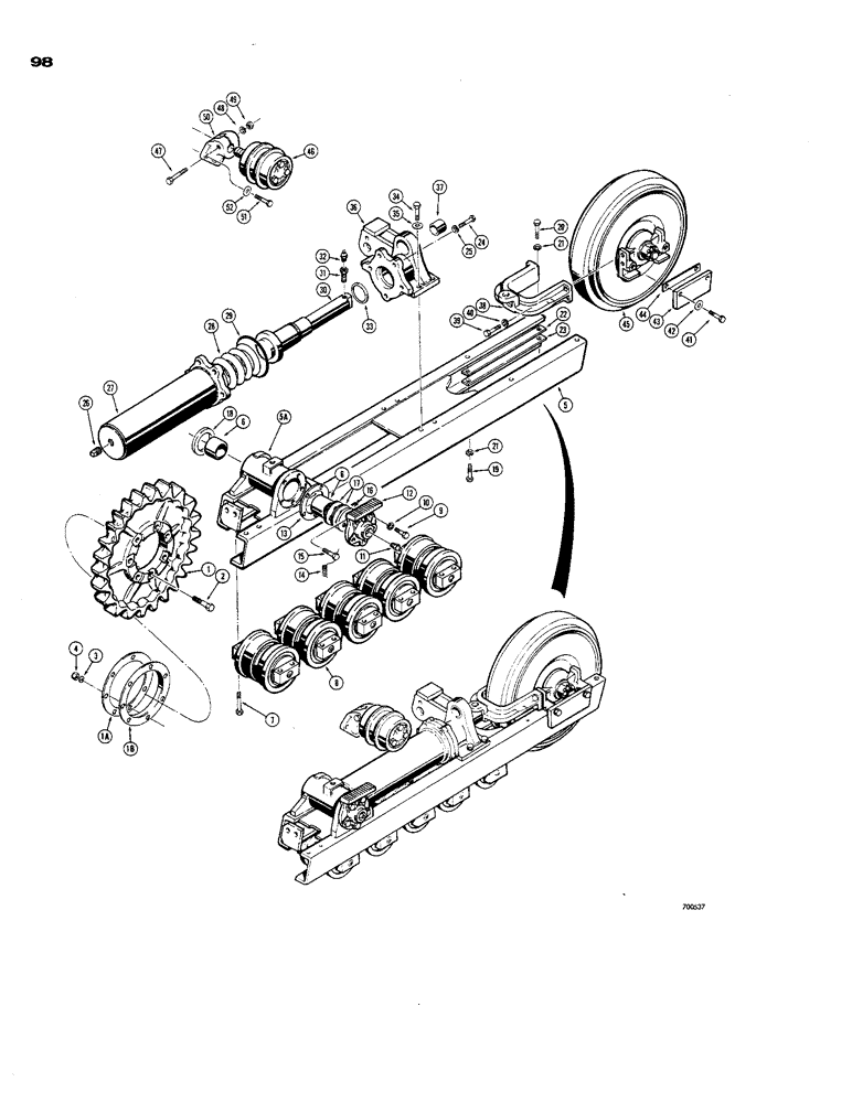 Схема запчастей Case 850 - (098) - TRACK FRAME AND RECOIL SYSTEM - 5 ROLLER (04) - UNDERCARRIAGE