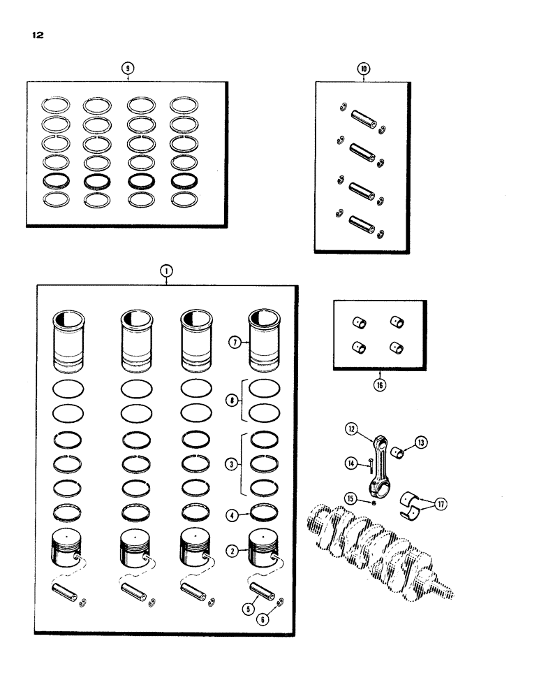 Схема запчастей Case 450 - (012) - PISTON ASSEMBLY AND CONNECTING RODS, (188) SPARK IGNITION ENGINE (01) - ENGINE