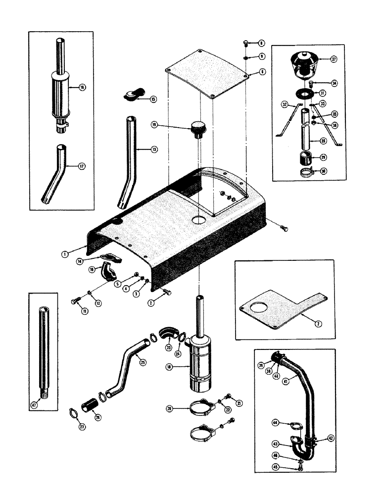 Схема запчастей Case 520 - (056) - HOOD, EXHAUST SYSTEM, AND AIR CLEANER (05) - UPPERSTRUCTURE CHASSIS