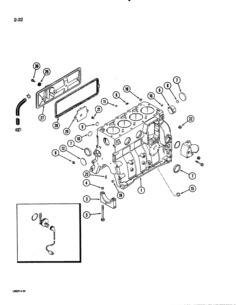 Схема запчастей Case 455C - (2-22) - CYLINDER BLOCK, 4-390 ENGINE (02) - ENGINE