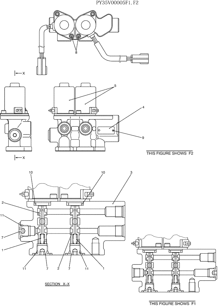 Схема запчастей Case CX27B - (07-039) - VALVE ASSY, SOLENOID P/N PY35V00005F1, F2 (35) - HYDRAULIC SYSTEMS