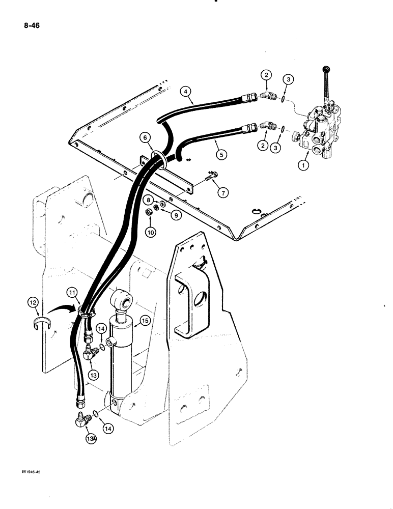 Схема запчастей Case 480E LL - (8-046) - THREE-POINT HITCH CYLINDER HYDRAULIC CIRCUIT, USED WITH MECHANICAL HITCH (08) - HYDRAULICS